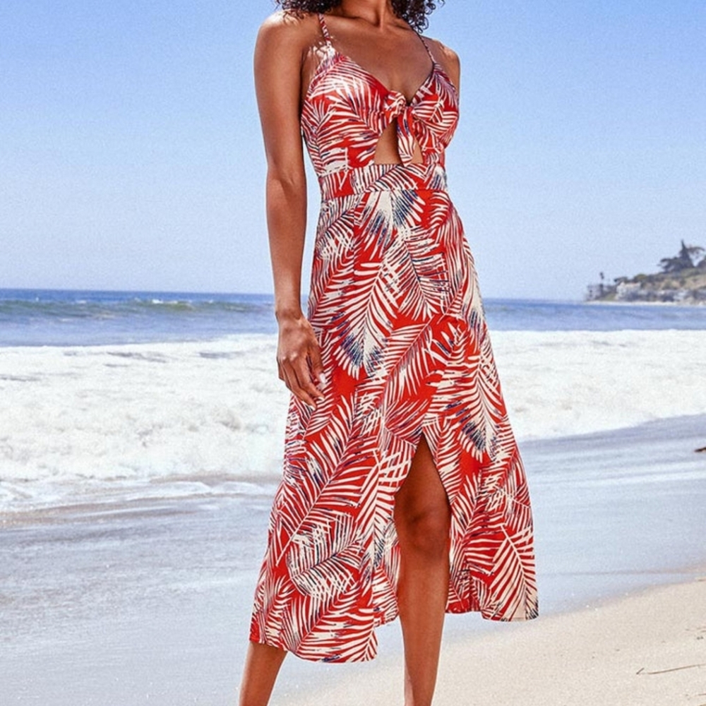 Cupshe Reagan Tropical Knotted Midi Dress Size Large